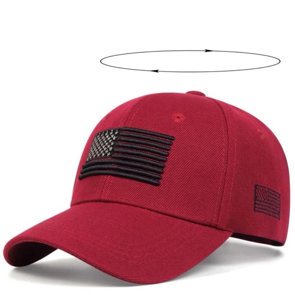 Red Men's Embroidered Flag Mesh Back Cap With Hook And Loop Closure - Picture 3 of 3